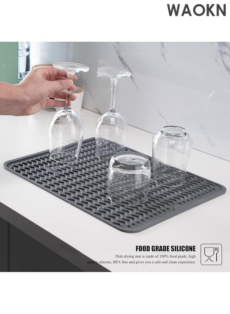 WAOKN Silicone Dish Drying Mat , silicone material , Non-Slip Easy Clean Sink Mat Large Heat-resistant Dish Drainer Mat for Kitchen Counter , Sink , Refrigerator or Drawer liner , sturdy and durable , 30*40cm , grey. - Image 2